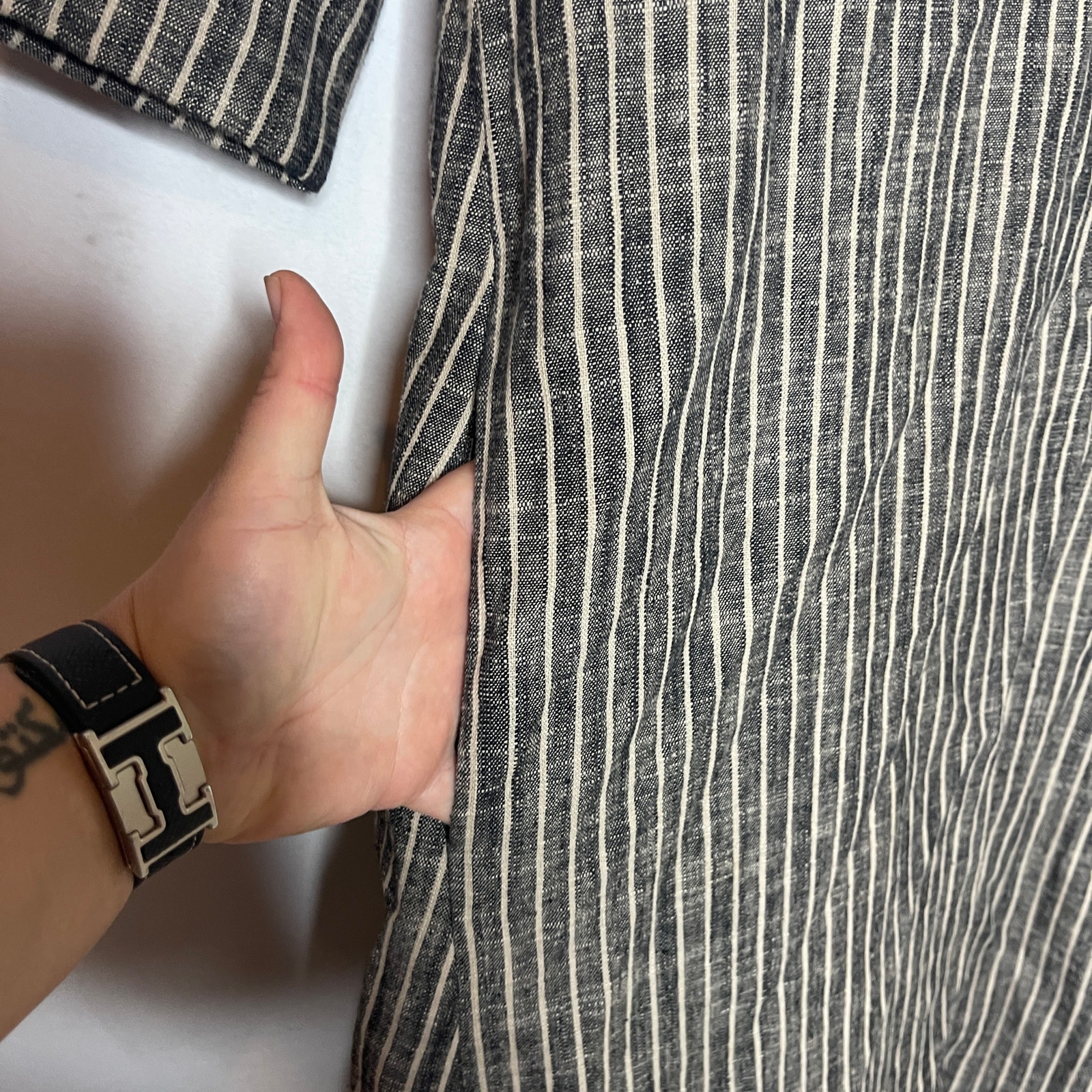 7115 By Szeki Striped Square Hem Linen Blend Midi Dress Sz Xs — image 4 of 8